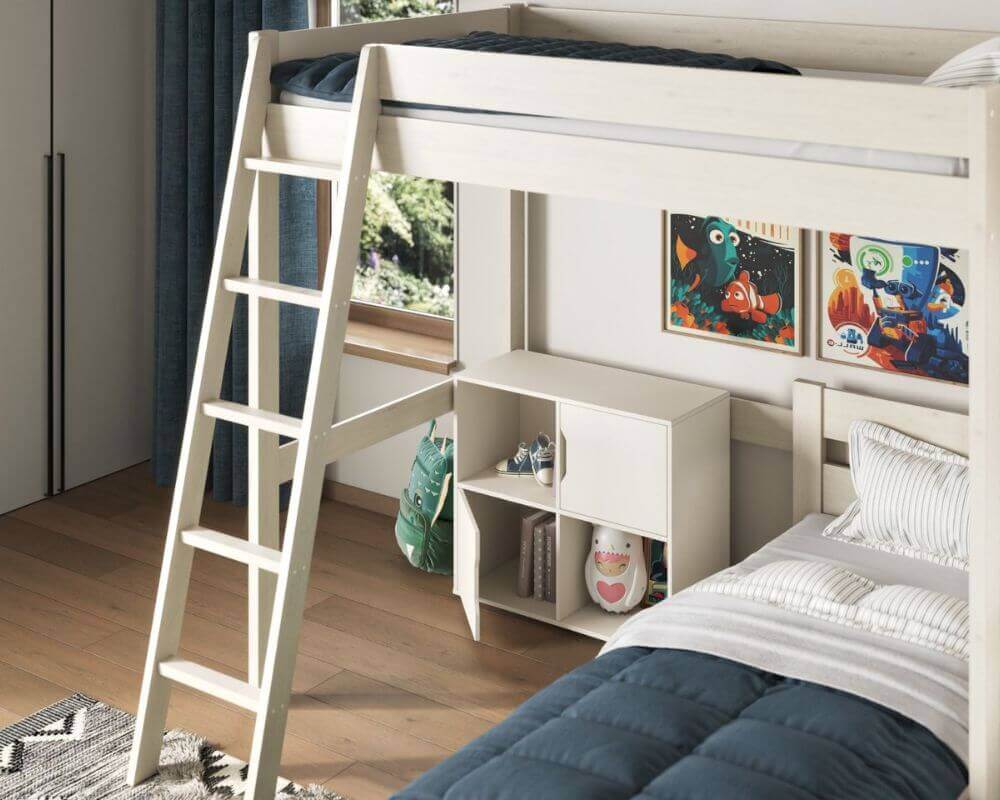 White Studio Loft Bed Double High Sleeper - Bedroom Setting