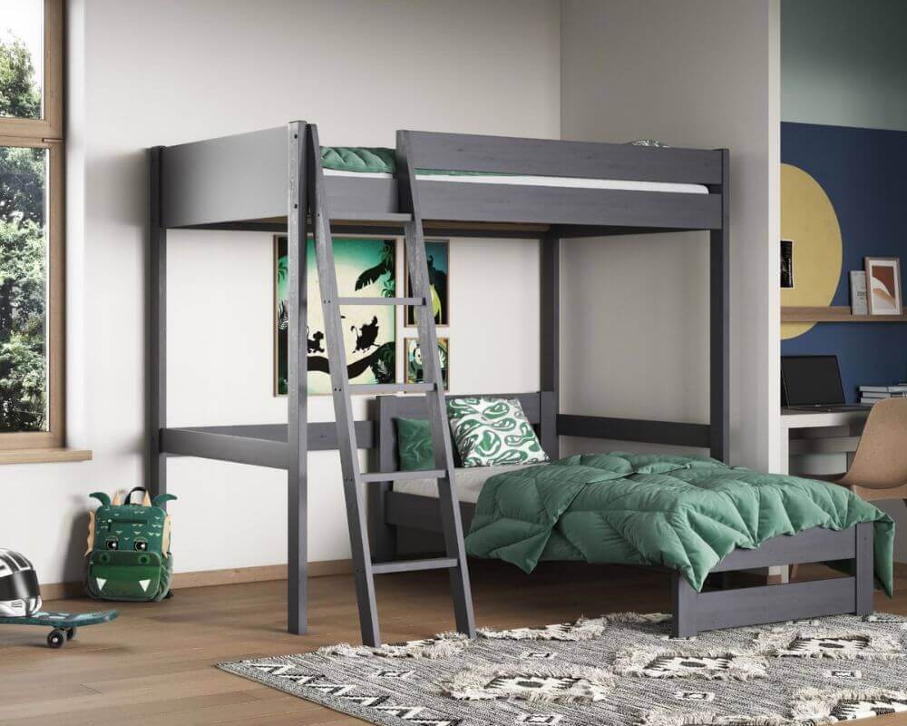 Grey Studio Loft Bed Double High Sleeper - Bedroom Setting