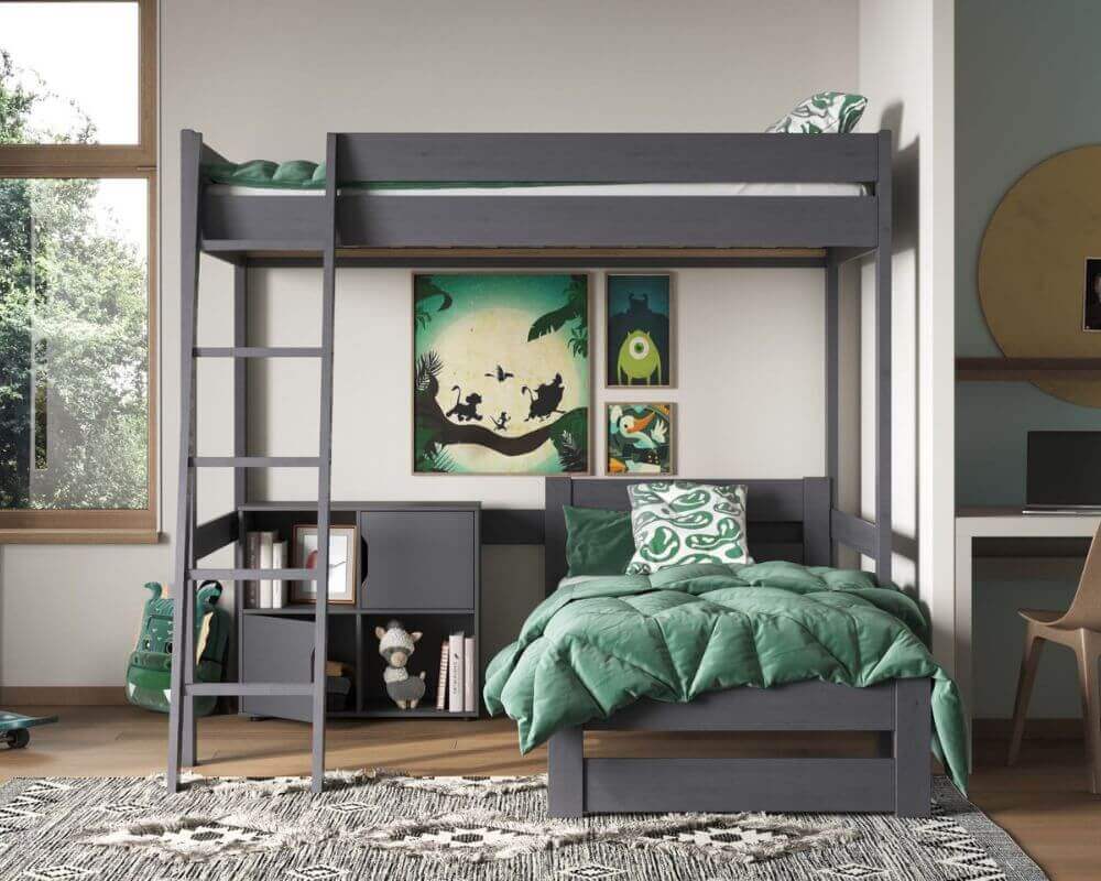 Grey Studio Loft Bed Double High Sleeper - Bedroom Setting