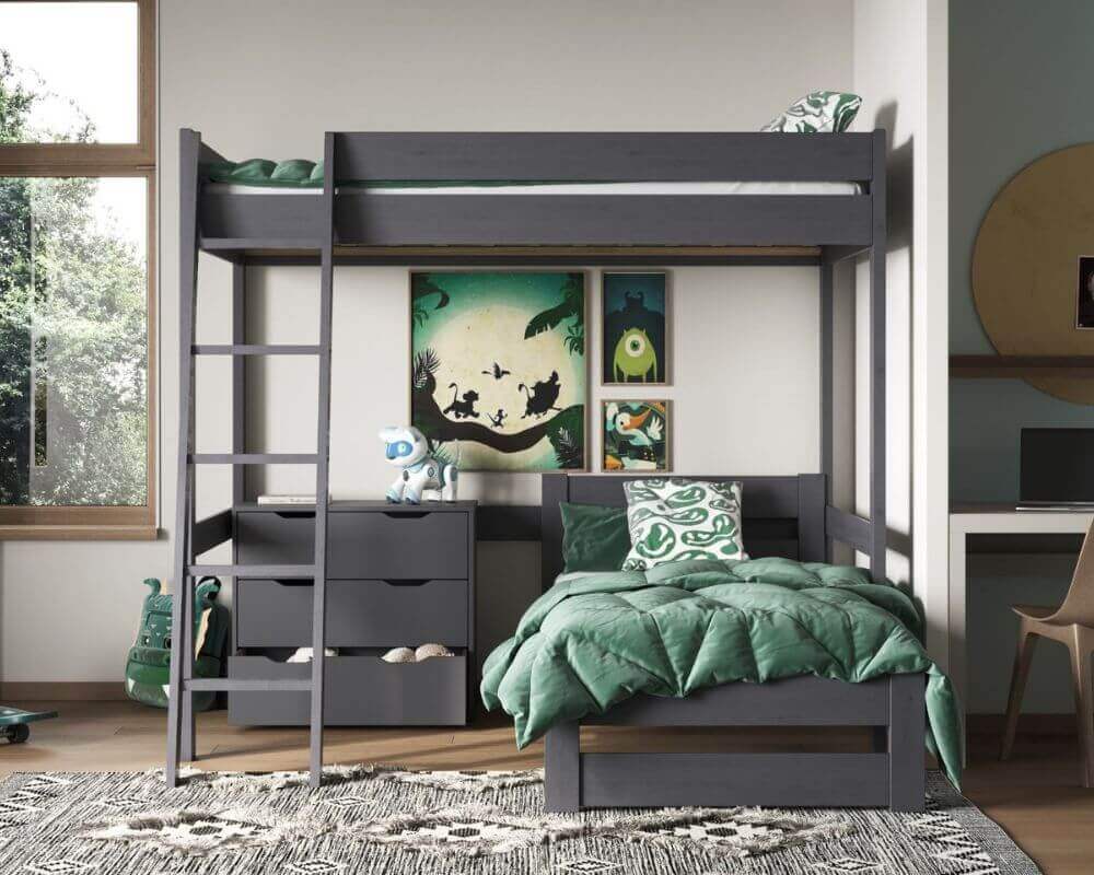 Grey Studio Loft Bed Double High Sleeper - Bedroom Setting