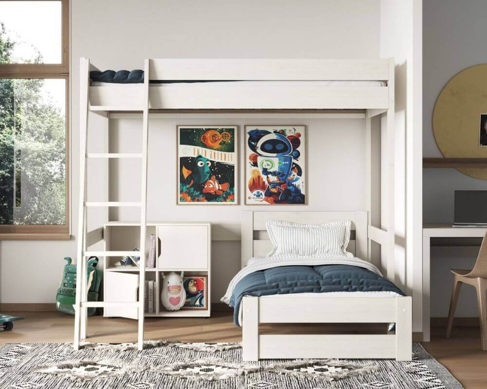 White Studio Loft Bed Double High Sleeper - Bedroom Setting