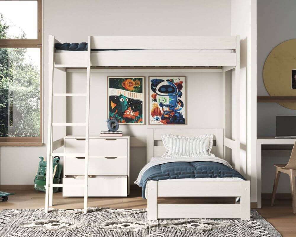 White Studio Loft Bed Double High Sleeper - Bedroom Setting