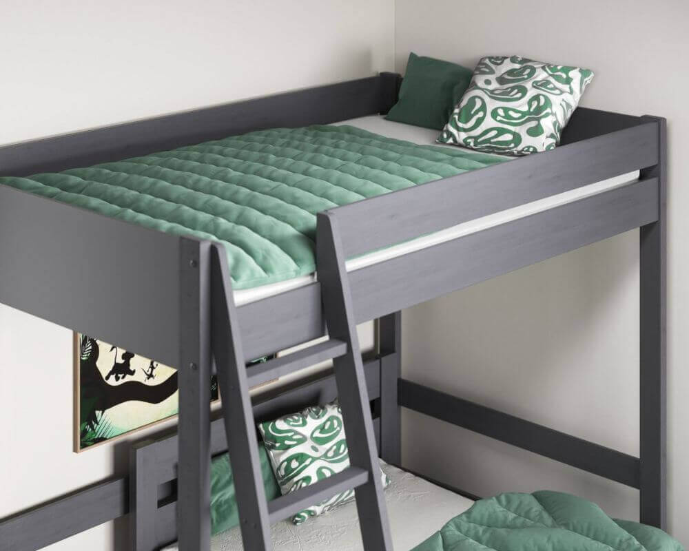 Grey Studio Loft Bed Double High Sleeper View of Top Bunk Bed- Bedroom Setting