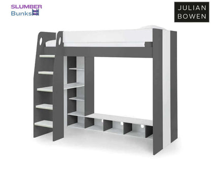 Julian Bowen - Nebula Gaming High-Sleeper Bed - Charcoal/White Bed - Front Side View - White Background