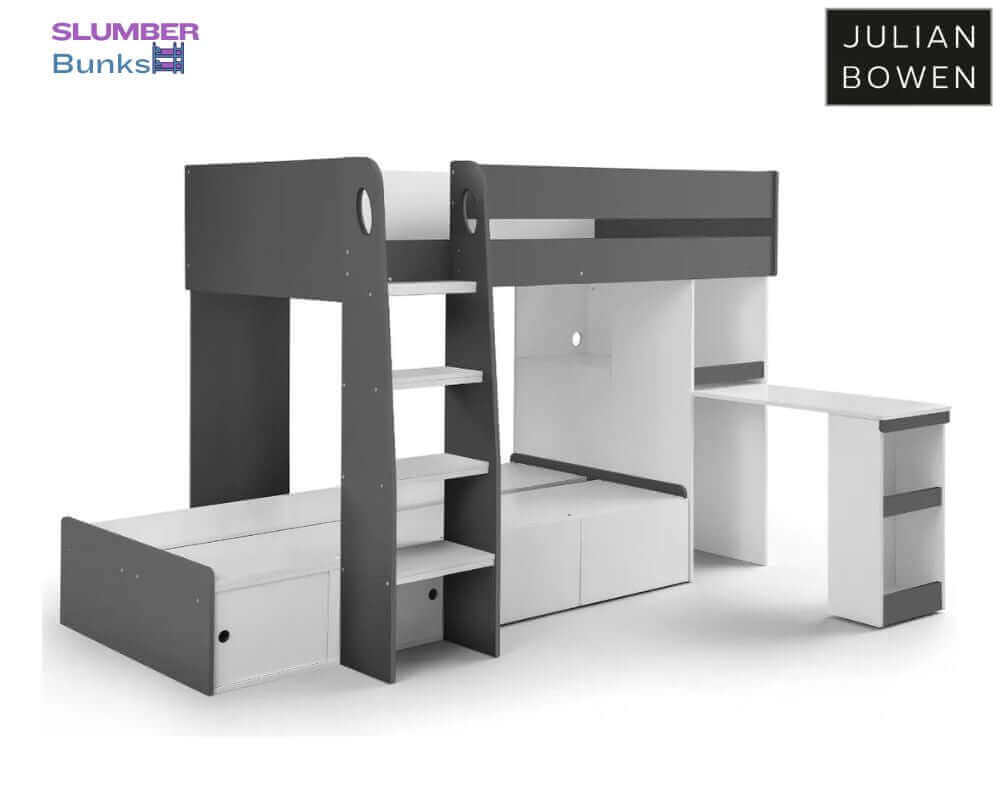 Julian Bowen - Eclipse Bunk Bed - Charcoal/White Bed - Front Side View - White Background