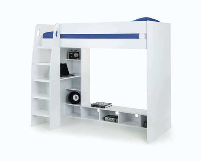 Julian Bowen - Nebula Gaming High-Sleeper Bed - White Bed - Front Side View - White Background