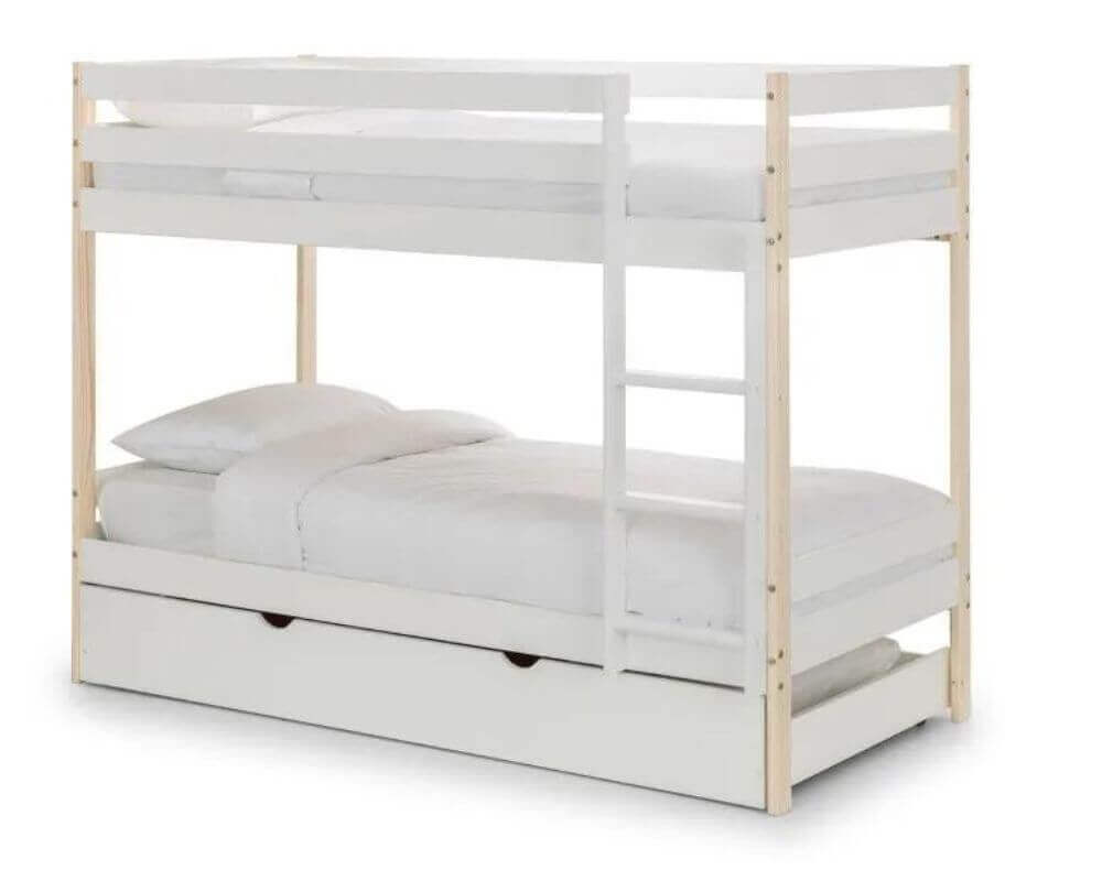 Front Side Angle View Nova Bunk Bed With Underbed Trundle - White Background