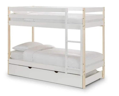 Front Side Angle View Nova Bunk Bed With Underbed Trundle - White Background