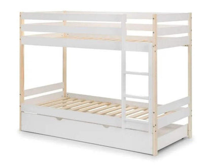 Front Side Angle View Nova Bunk Bed With Underbed Trundle - White Background