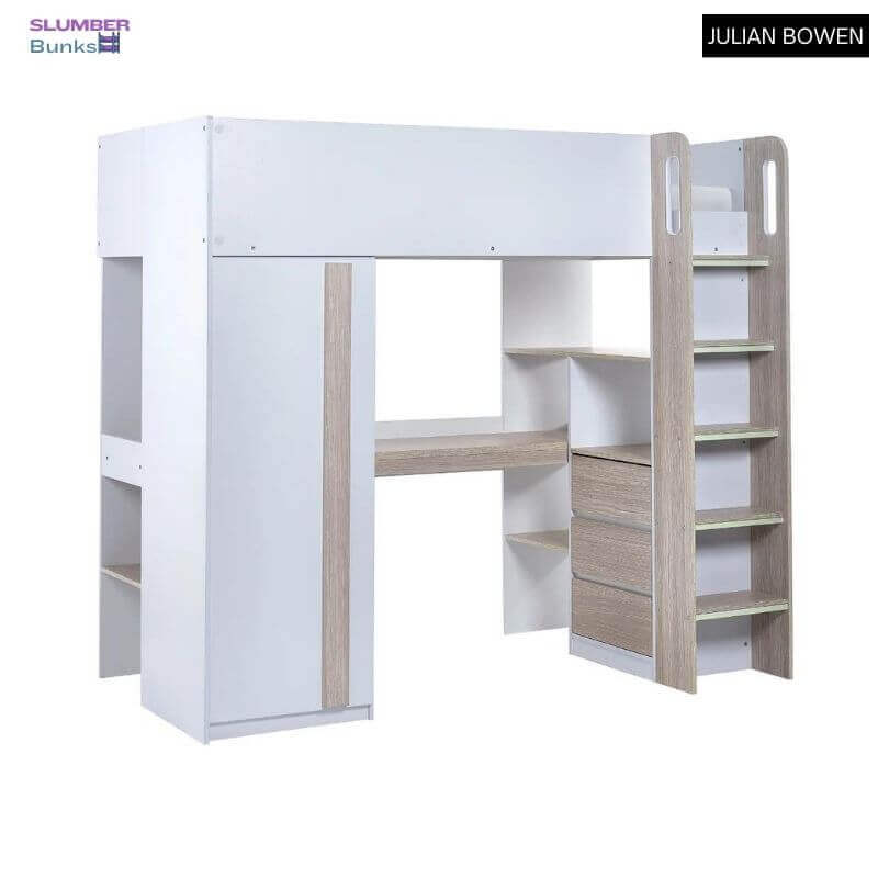 Julian Bowen Ocean Highsleeper Pale Wood & White - White/Pine - Front Side View - White Background