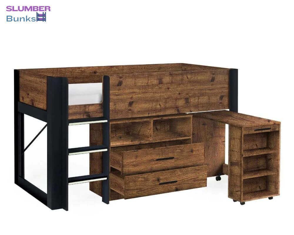 Front image of a rustic and black cabin bed - White background