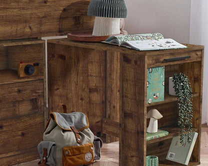 Front image of a rustic and black cabin bed 