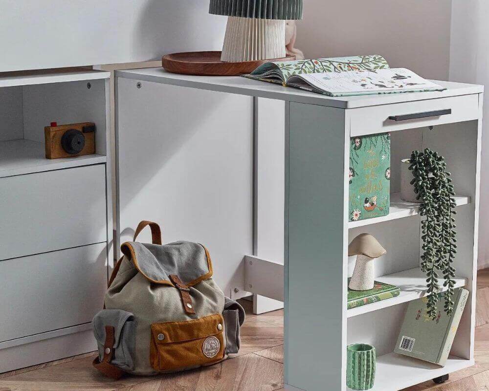 Image of a white cabin bed showing side table - Bedroom Setting