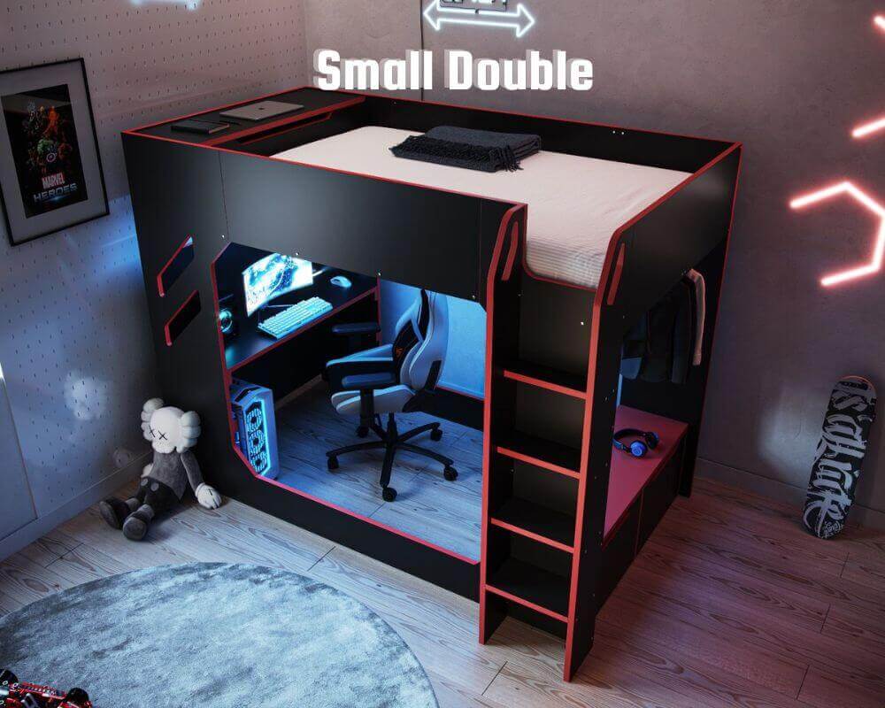 Recoil Wooden Storage Gaming Bed - Black - High View - Small Double