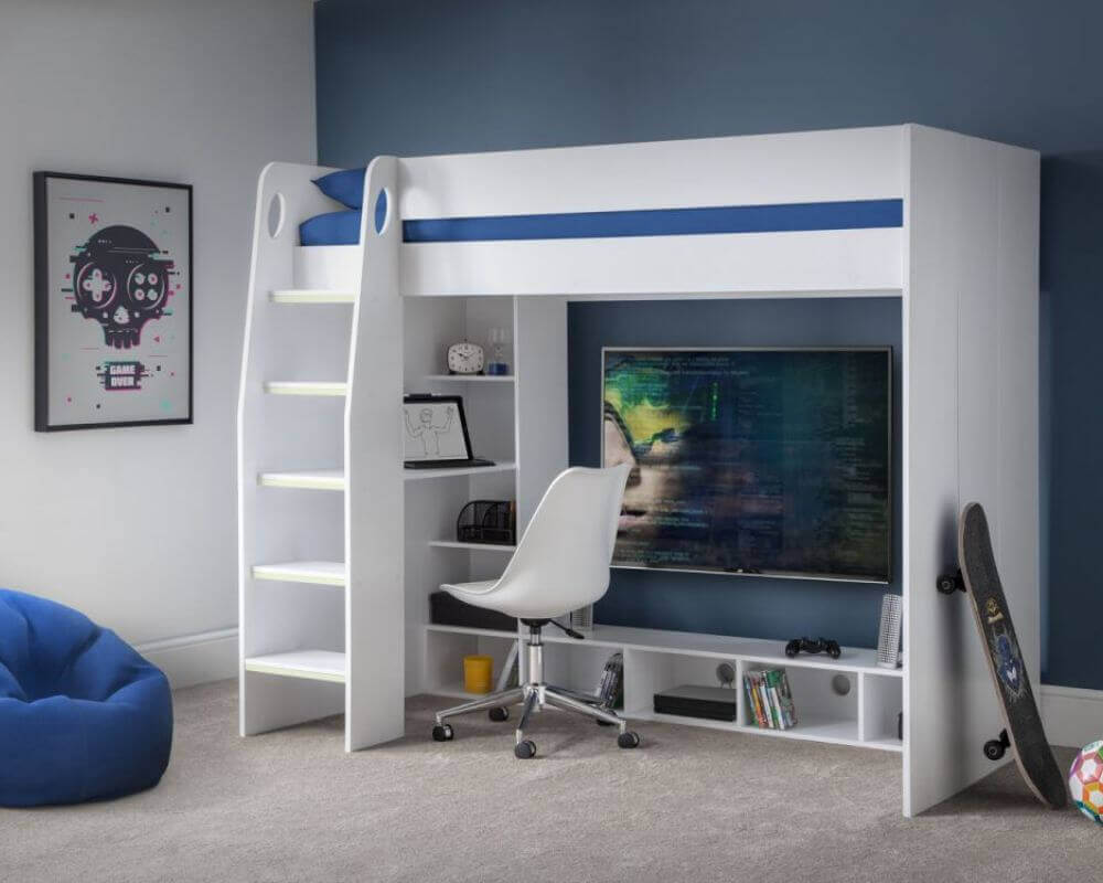 Julian Bowen - Nebula Gaming High-Sleeper Bed - White Bed - Front View - Bedroom Setting