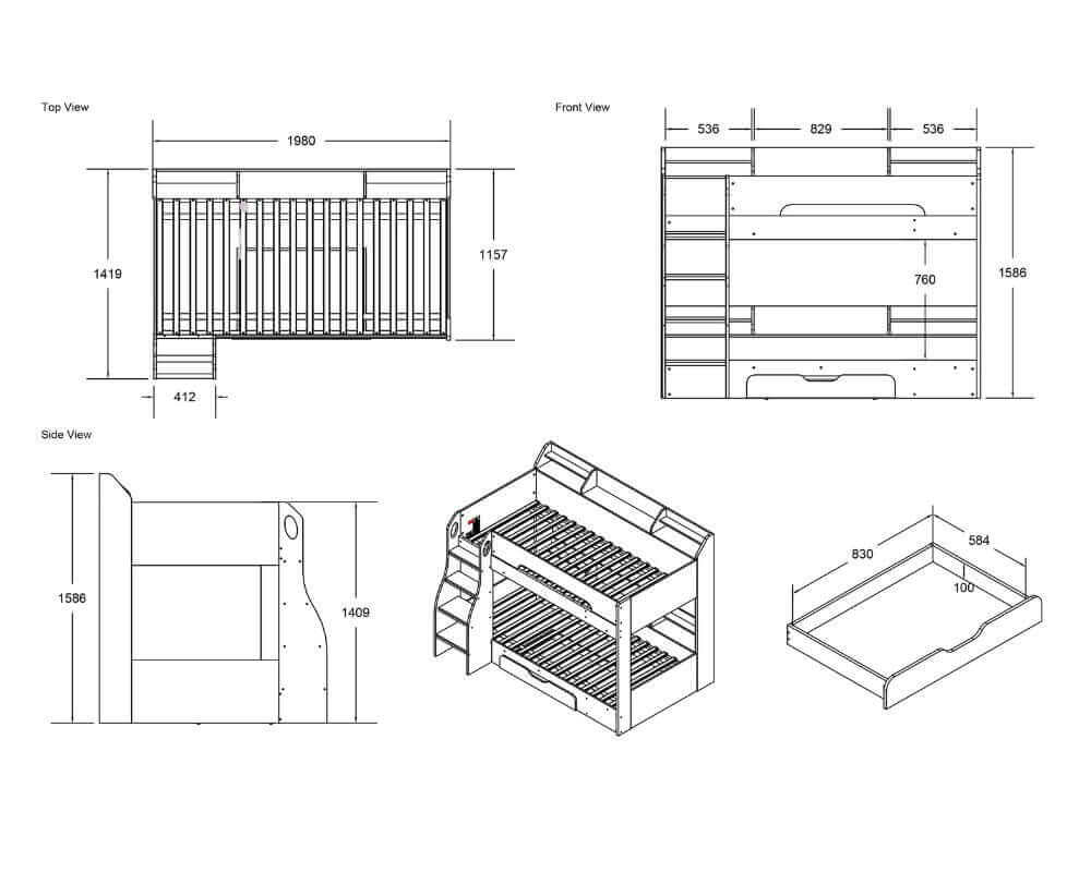 Flair Flick Bunk Beds - Size and Dimensions