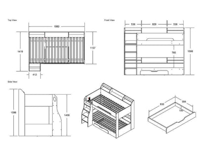 Flair Flick Bunk Beds - Size and Dimensions