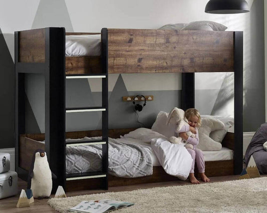 Rustic And Black Wooden Bunk Bed - Bedroom Setting