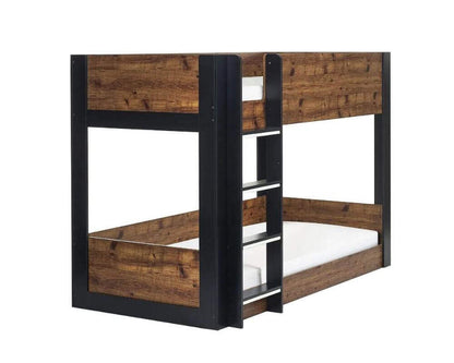 Rustic And Black Wooden Bunk Bed - White Background