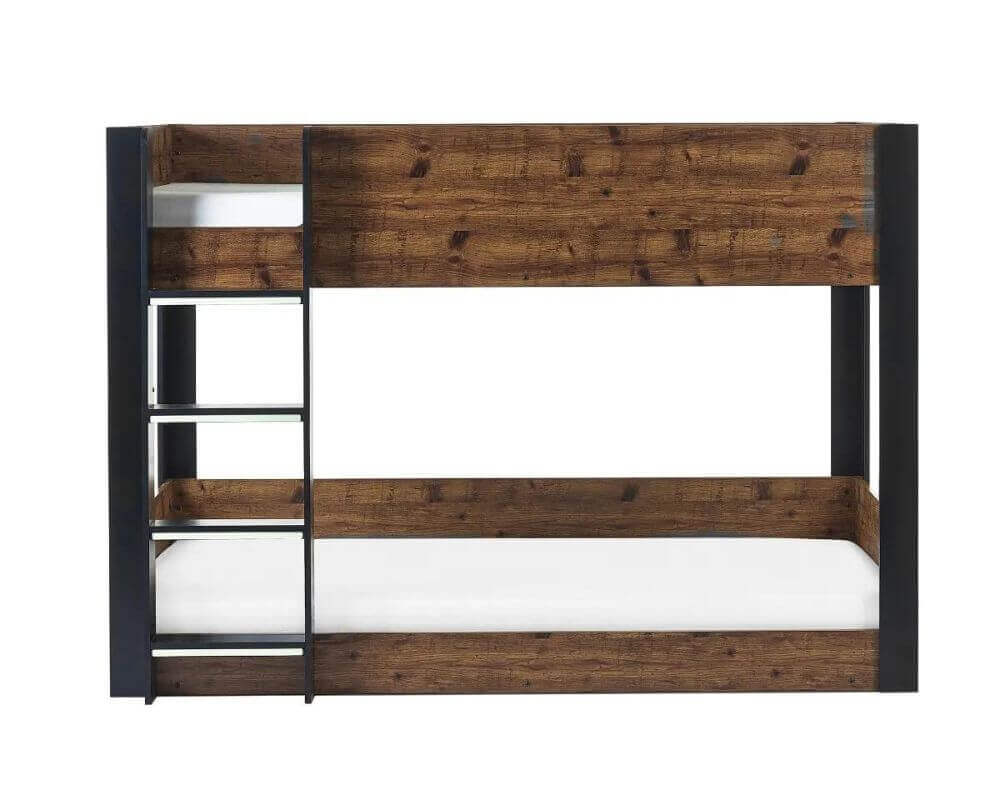 Rustic And Black Wooden Bunk Bed - White Background