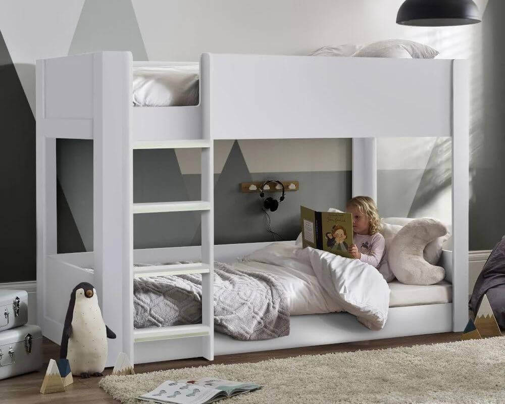 White Wooden Bunk Bed - Bedroom Setting