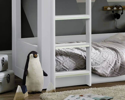 White Wooden Bunk Bed - Bottom Bunk Steps