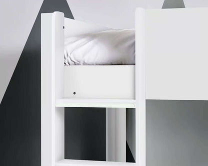 White Wooden Bunk Bed - Steps To Top Bunk