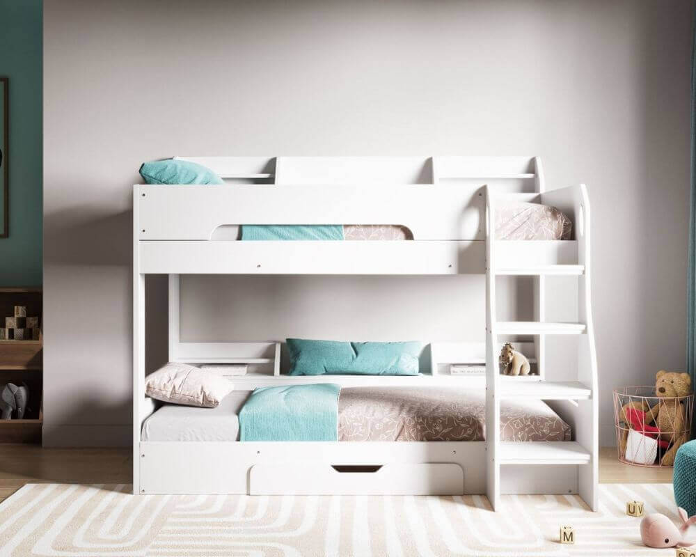 Flair Flick Bunk Beds - White Bunk Bed - Front View - Bedroom Setting