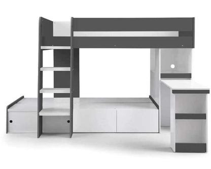 Julian Bowen - Eclipse Bunk Bed - Charcoal/White Bed - Front View - White Background