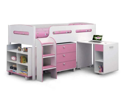 Julian Bowen Kimbo Cabin Bed - Pink/White - Front Side View - White Background