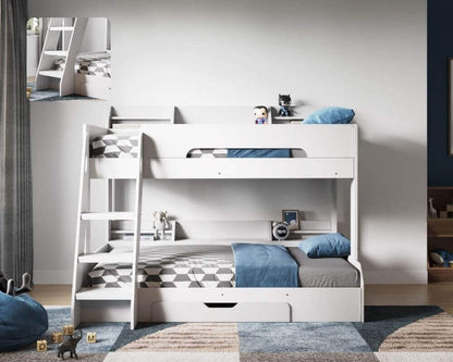 Flair Furnishings - Flick Triple-sleep Bunk Beds - White - Front View - Bedroom Setting