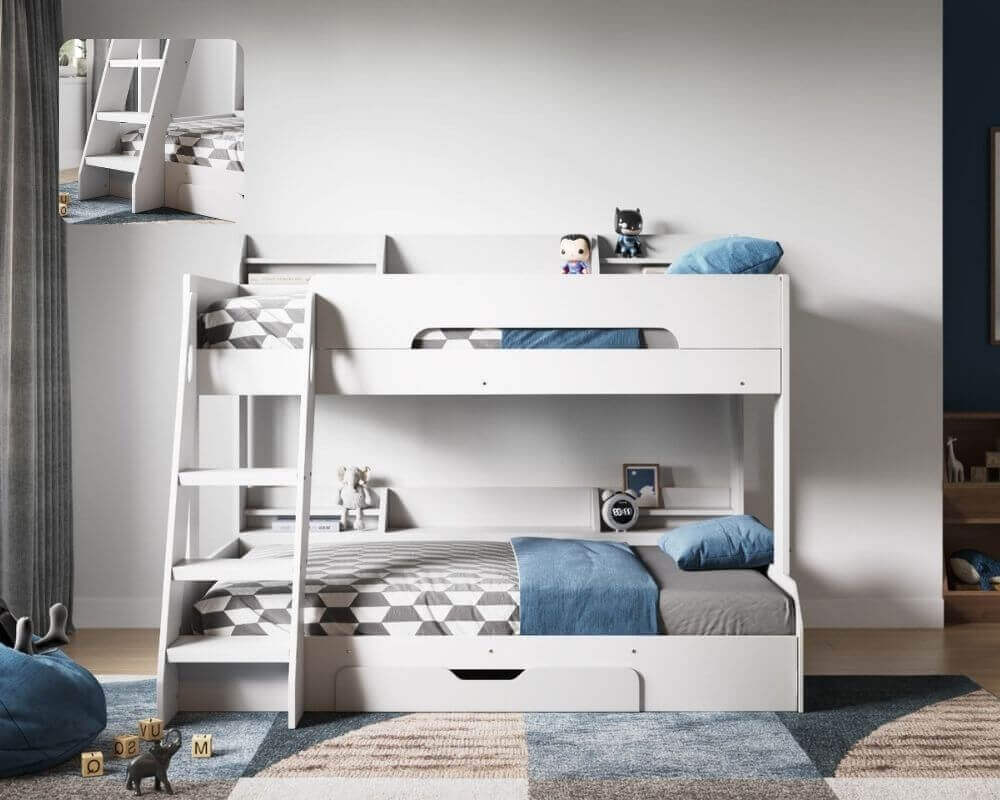 Flair Furnishings - Flick Triple-sleep Bunk Beds - White - Front View - Bedroom Setting