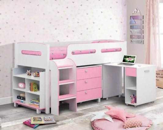 Julian Bowen Kimbo Cabin Bed - Pink/White - Front Side View - Bedroom Settings