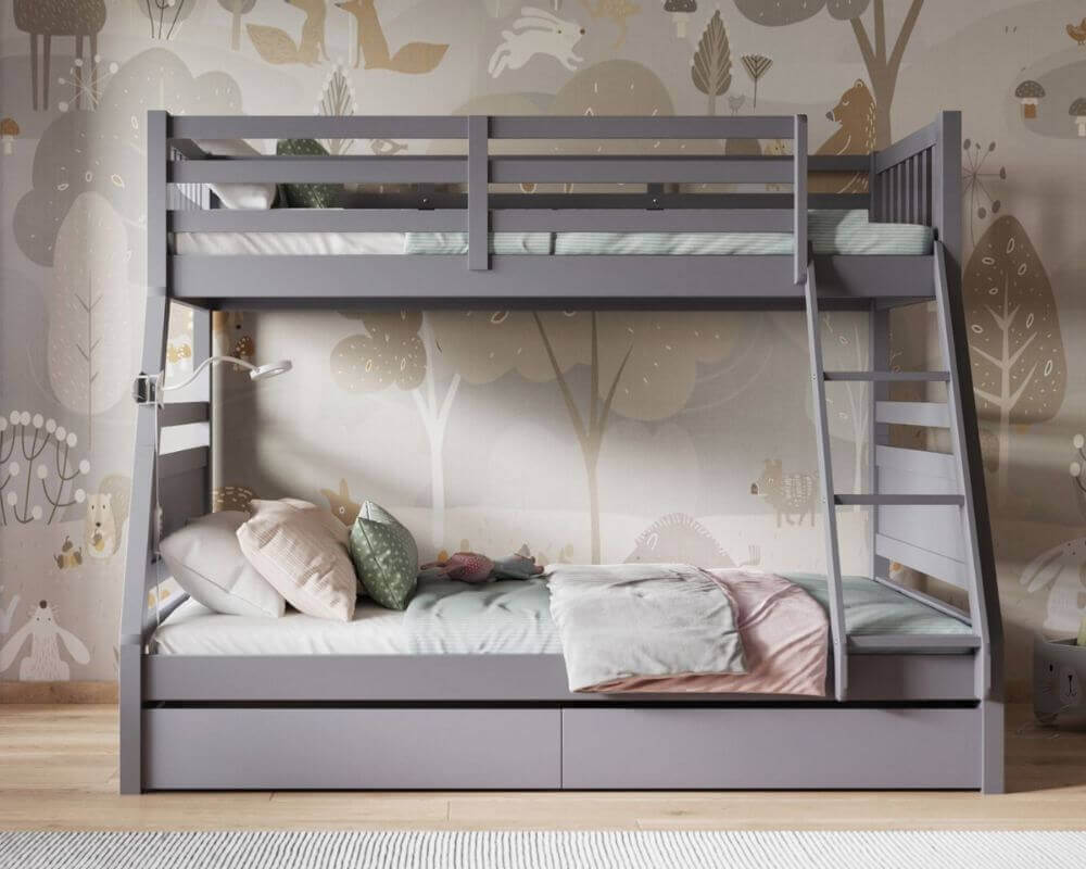 Flair Ollie Triple Bunk Bed - Grey - Front View - Bedroom Setting