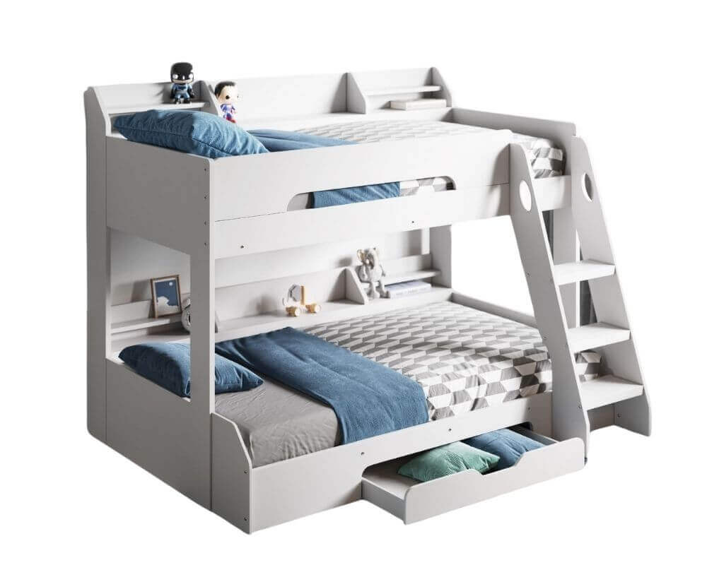 Flair Furnishings - Flick Triple-sleep Bunk Beds - White - Front Side View - White Background