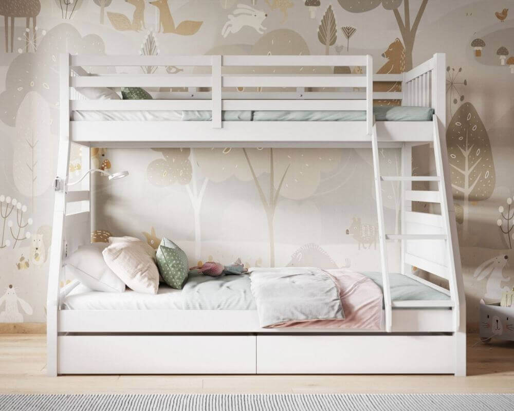 Flair Ollie Triple Bunk Bed - White - Front Side View - Bedroom Setting