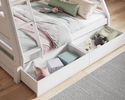 Flair Ollie Triple Bunk Bed - White - Above View - Under Storage Draw Open