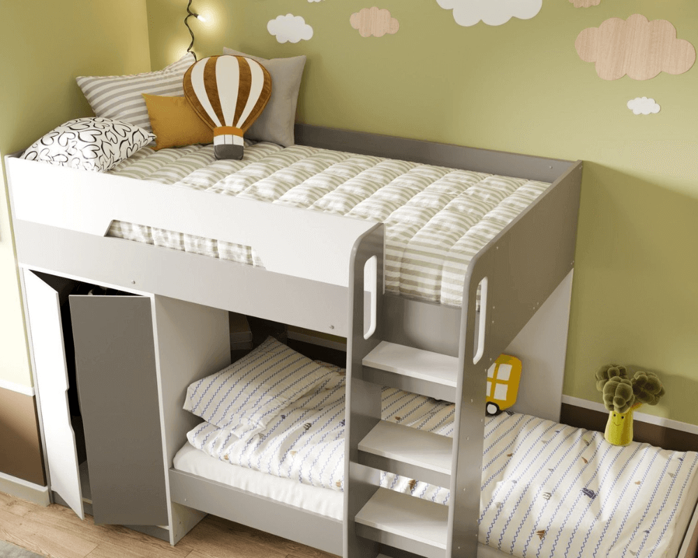 Flair Benito Bunk Bed With Wardrobe - White/Grey - Top View - Bedroom Setting