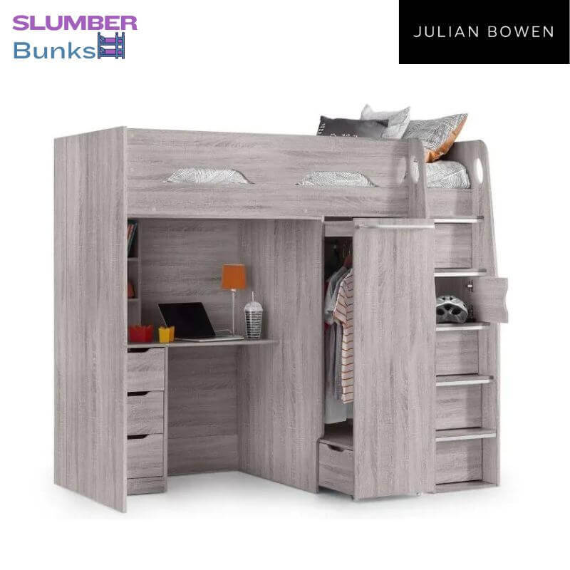 Julian Bowen Pegasus High-sleeper Bunk Bed - Grey Oak - Front View - White Background