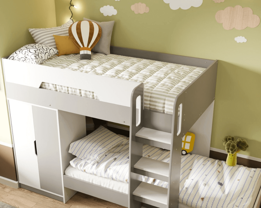 Flair Benito Bunk Bed With Wardrobe - White/Grey - Top View - Bedroom Setting