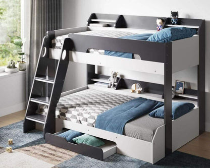 Flair Furnishings - Flick Triple-sleep Bunk Beds - Grey - Front Side View - Bedroom Setting