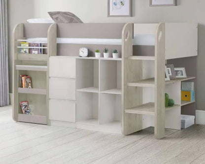 Julian Bowen Saturn Mid-sleeper Bunk Bed - Taupe - Front View - Bedroom Setting