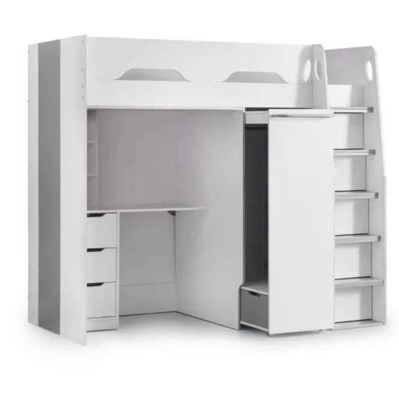 Julian Bowen Pegasus Highsleeper Bunk Bed - White/Silver - Front View - White Background