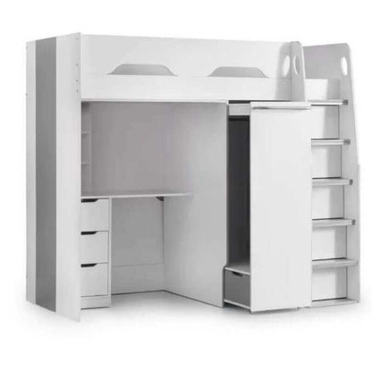 Julian Bowen Pegasus Highsleeper Bunk Bed - White/Silver - Front View - White Background