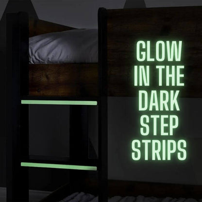 Julian Bowen Solomon Bunk Bed - Rustic Wood/Black Bunk - Night Time Luminous Steps View - Bedroom Setting