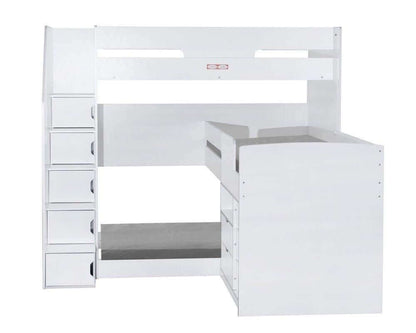 Flair Oscar Staircase Triple Bunk Bed White With Storage - Front View - White Background