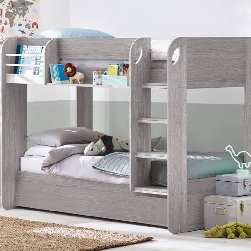 Julian Bowens Mars Bunk Bed & Underbed - Grey Oak - Front View - Bedroom Setting