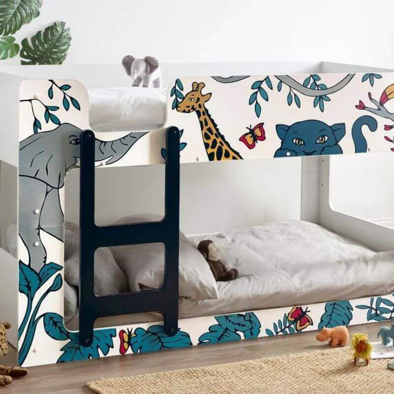 Julian Bowen Safari Bunk Bed - White Animal Print - Front View - Bedroom Setting