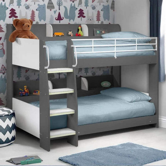 Julian Bowen Domino Bunk Bed - Charcoal/White - Front Side View - Bedroom Settings