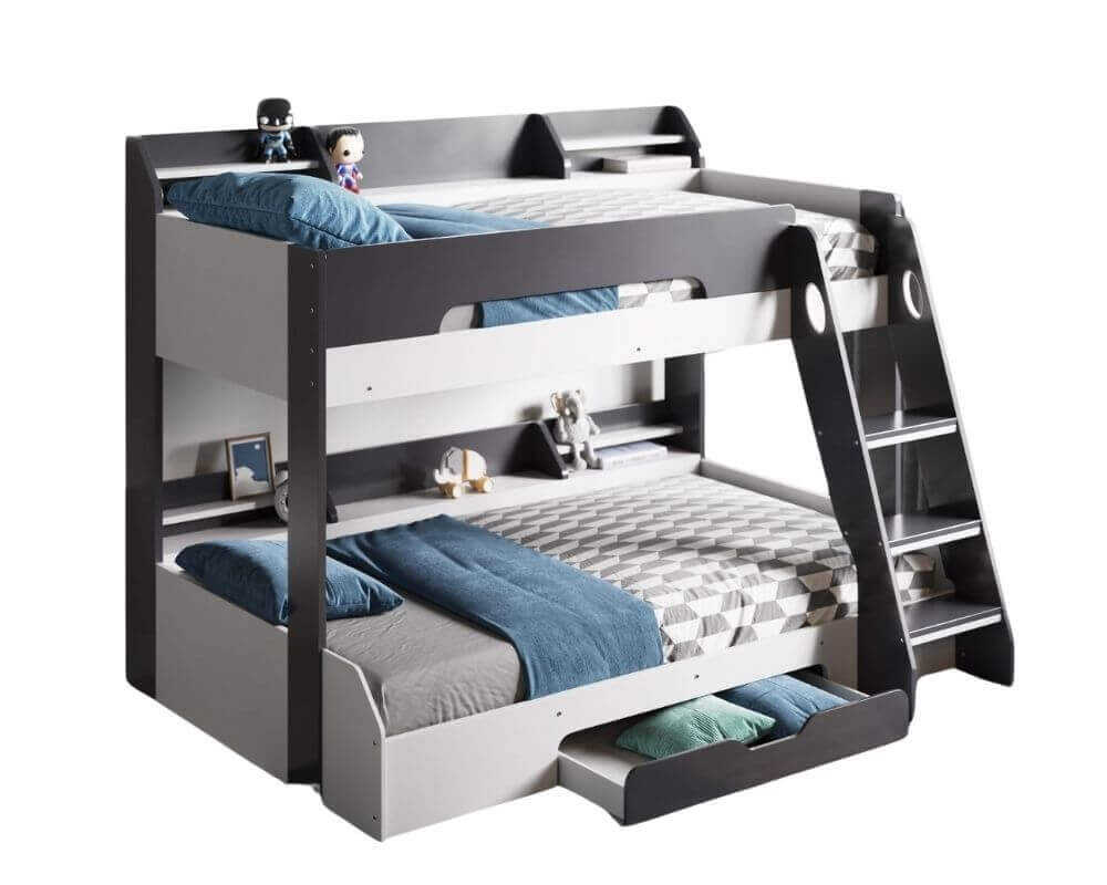 Flair Furnishings - Flick Triple-sleep Bunk Beds - Grey - Front Side View - White Background